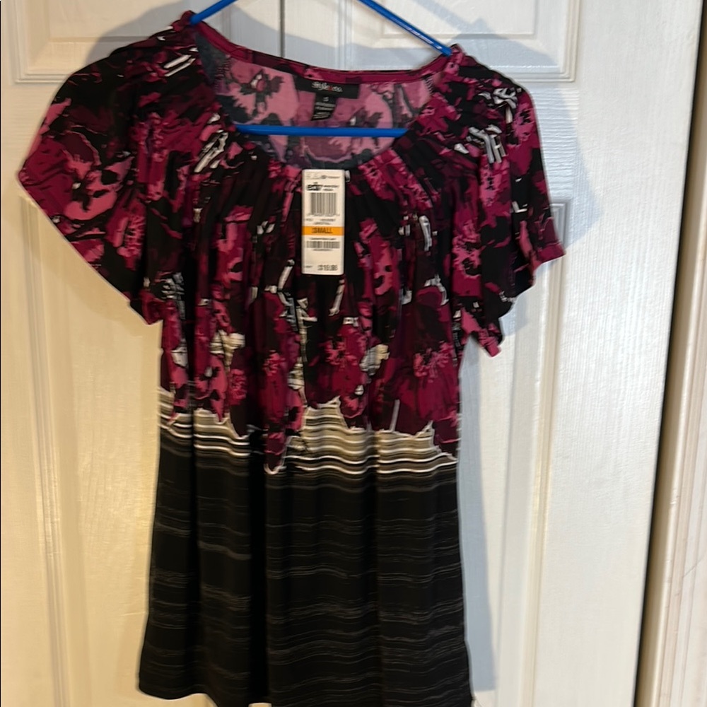 Floral Pink and Black Women's Top- NWT